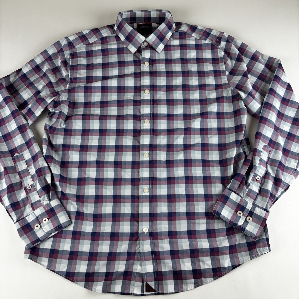 UNTUCKit Stever Hill Performance Men's Large Slim Plaid‎ Nylon Button Up Shirt